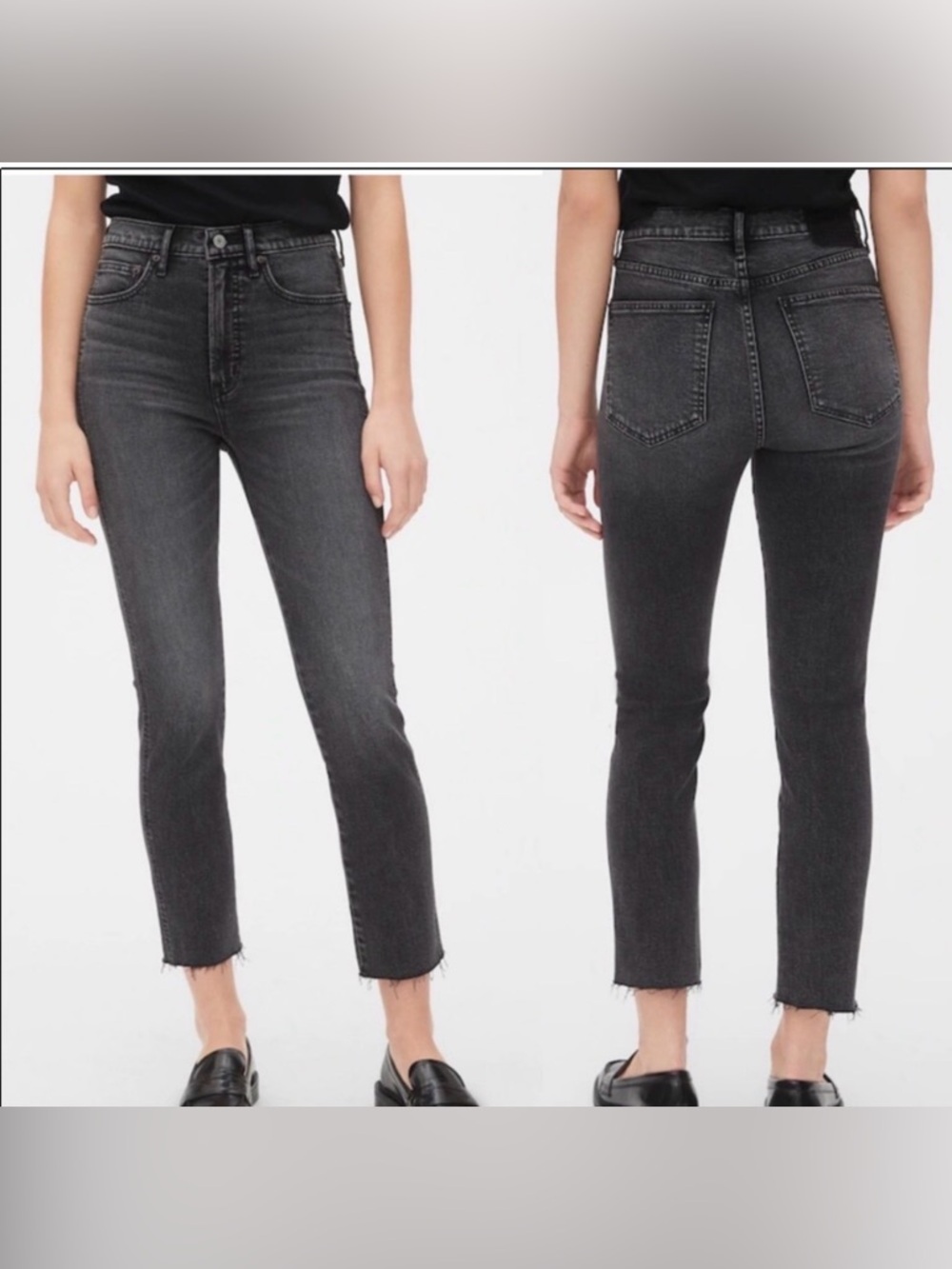 Gap High Rise Cigarette Jeans, Washed Black Raw Hem, NWT. Size 0P / 25